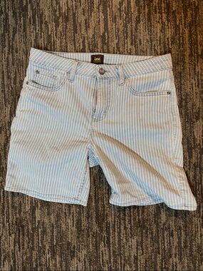 Lee Blue and White Pinstriped Denim Shorts